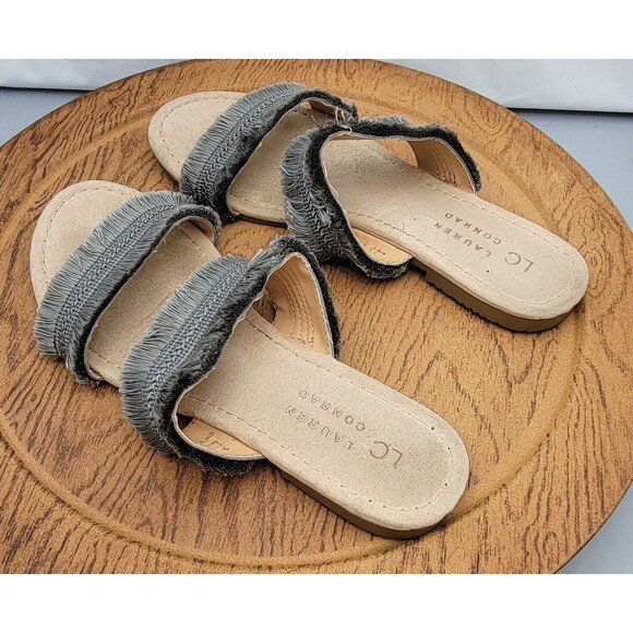 Lauren Conrad Women's Size 8-9 Medium Gray Two Strap Fringy Sandals - Picture 5 of 13